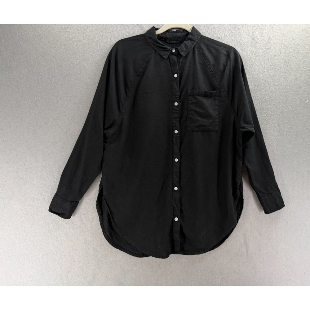 Aerie Linen Blend Cover Up Top Womens XXS Black Coastal Minimalist Shirt Resort